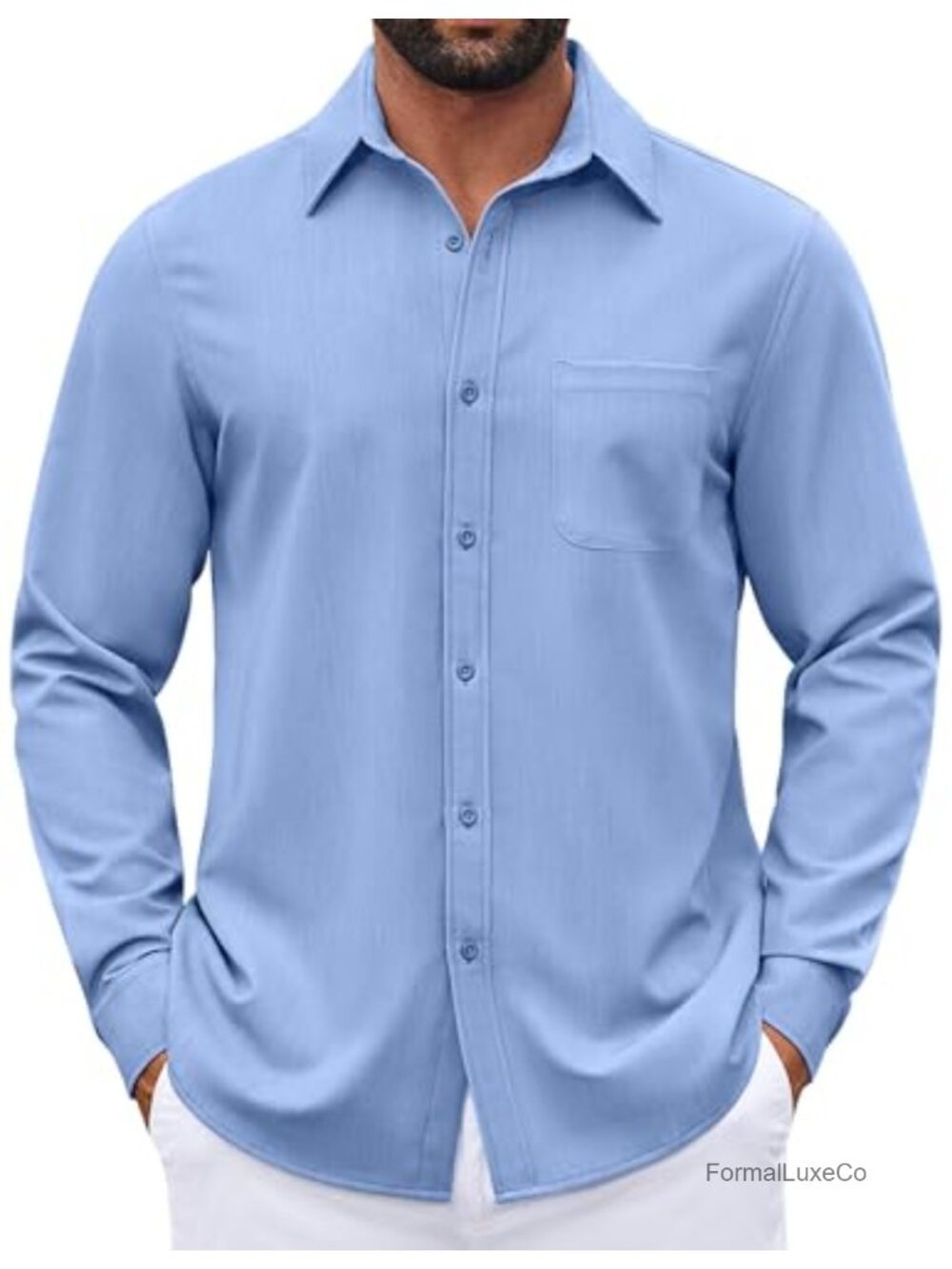 Men's Long Sleeve Button Down Business Casual Dress Shirt Stretch Wrinkle-Free